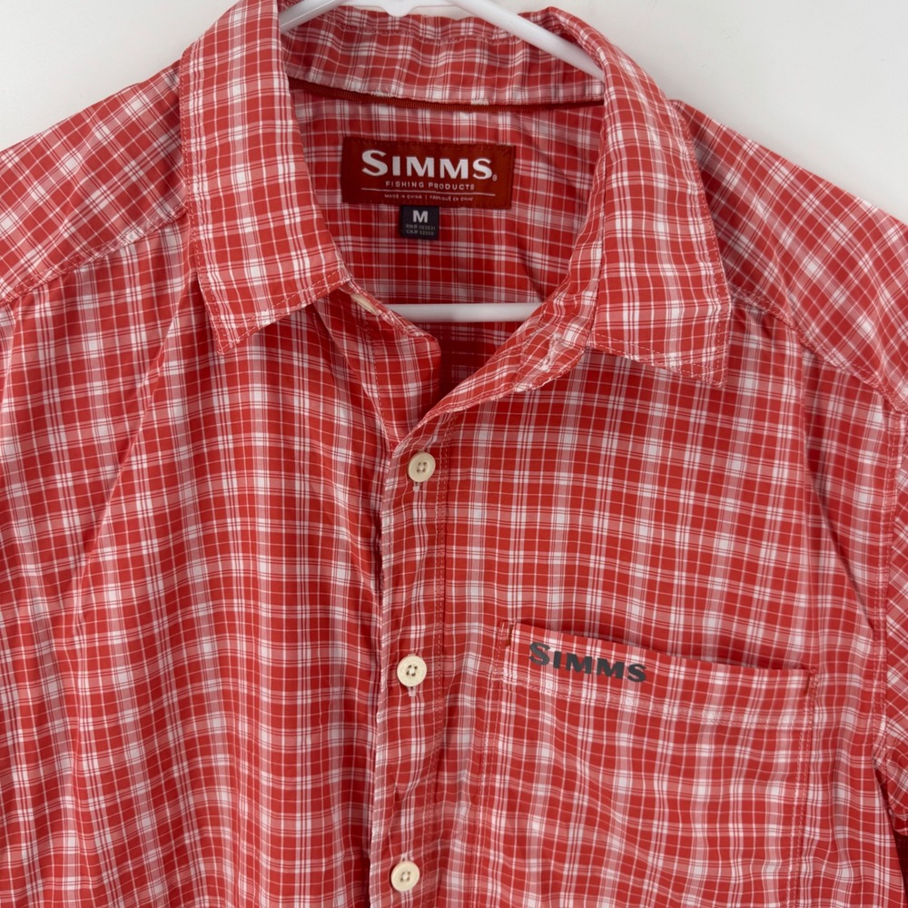 SIMMS Fishing Products Red Plaid Short Sleeve Button Up Shirt Men's‎ Size M - Picture 4 of 8